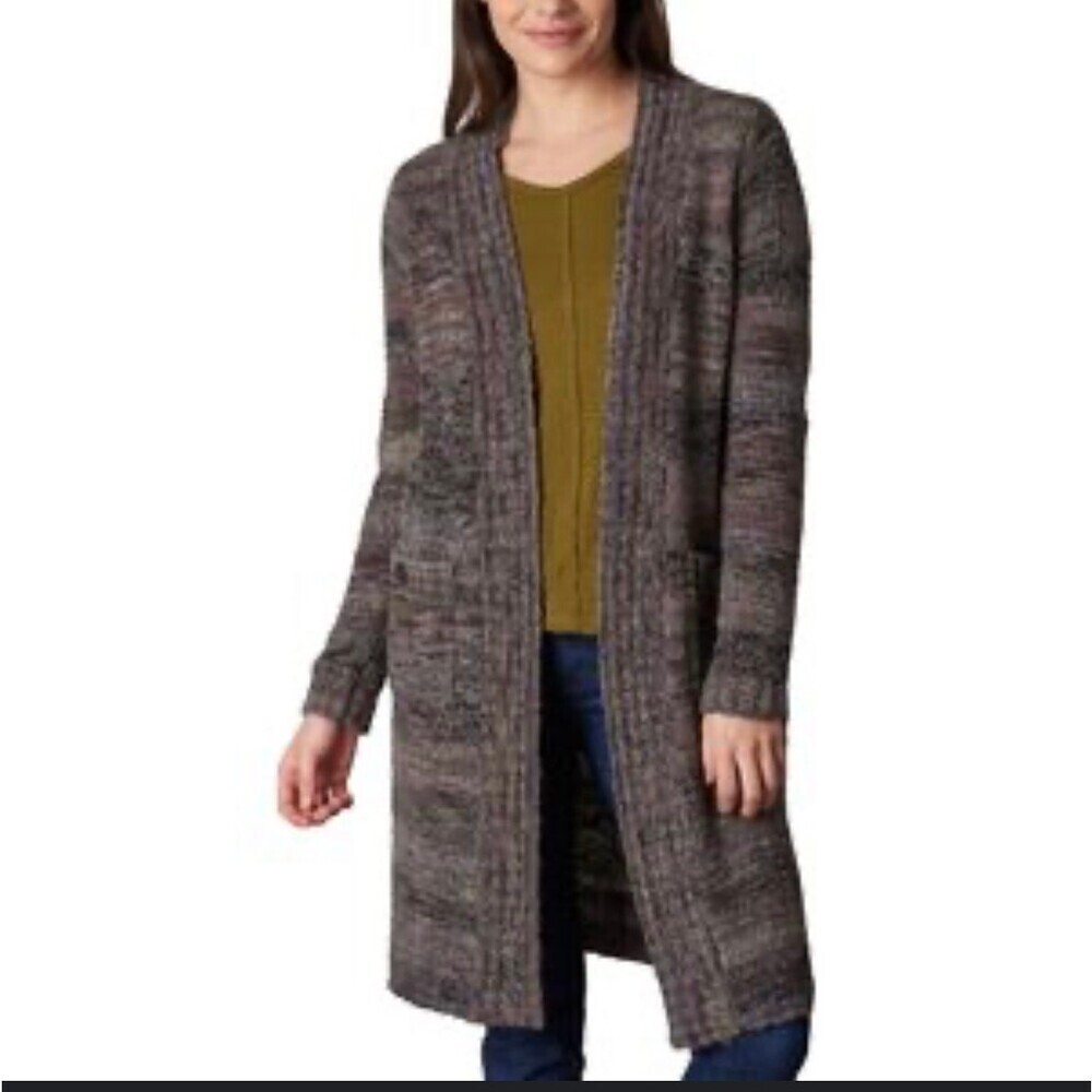 Prana Sabina Marled Yarn Duster Sweater Wool Blend Pockets Open Cardigan SZ M